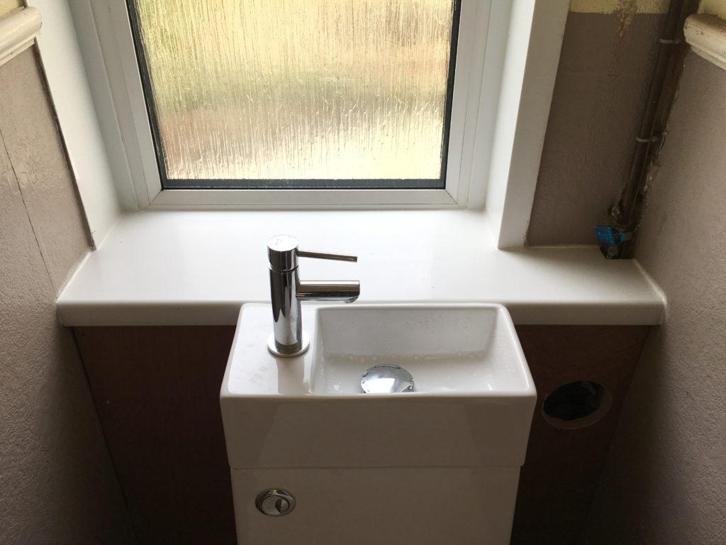 Handbasin on top of new loo, and new windowsill