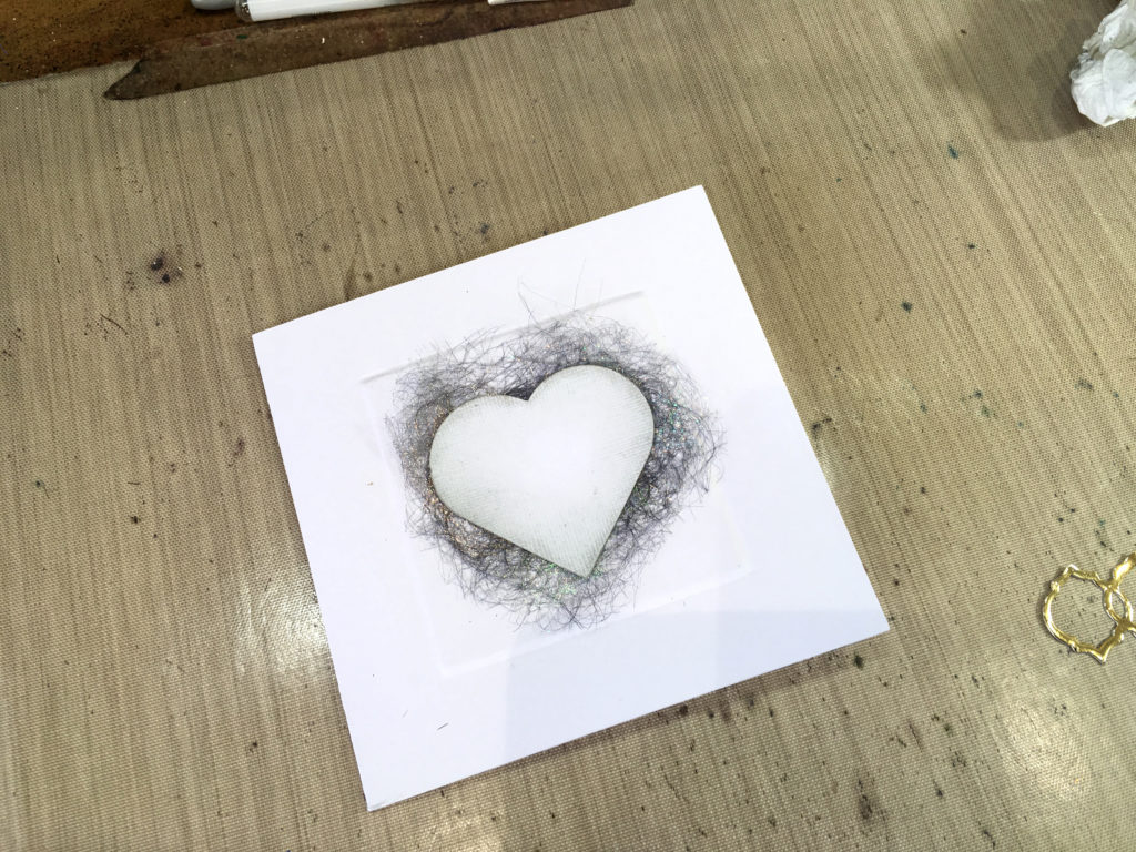 Anniversary card - with heart and Angelina fibre
