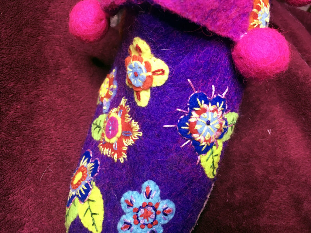 Beginning the embroidery on the slippers