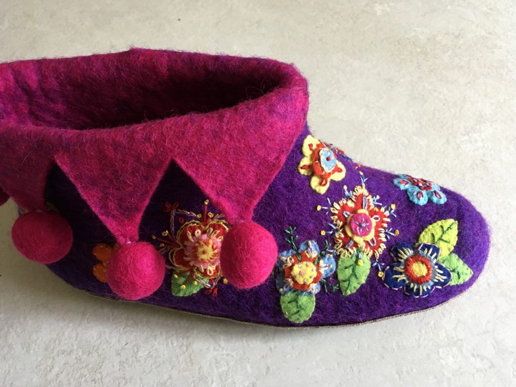 Progress on embroidered slippers
