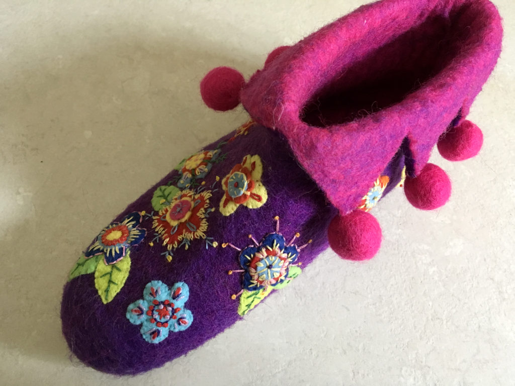 Progress on embroidered slippers