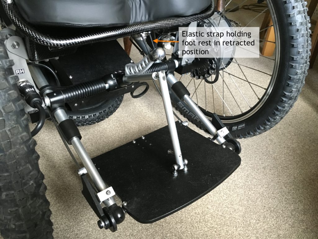 The foot rest on the Trekinetic wheelchair, retracted