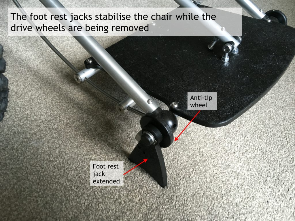 Foot rest jacks on Trekinetic wheelchair