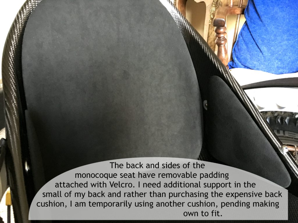 Padded seat back and sides in Trekinetic wheelchair