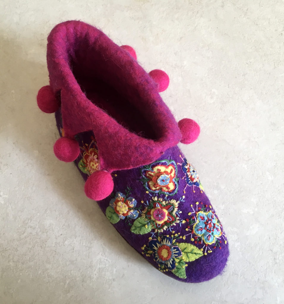 Progress on embroidered slippers