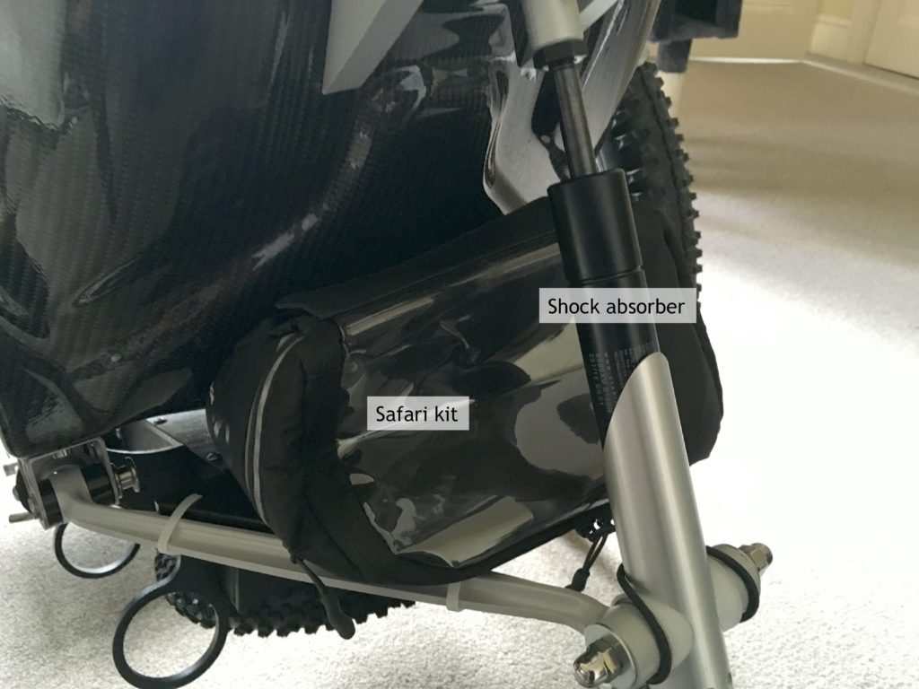 Shock absorber and Safari kit on Trekinetic wheelchair