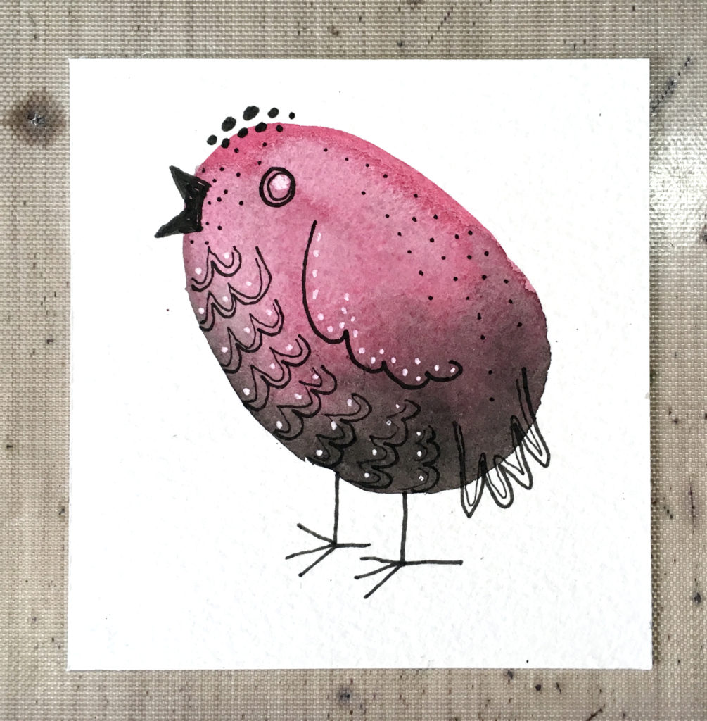 Pink watercolour doodled bird