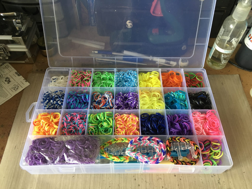 Storage box containing elastic bands