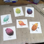 Watercolour doodled birds cut up