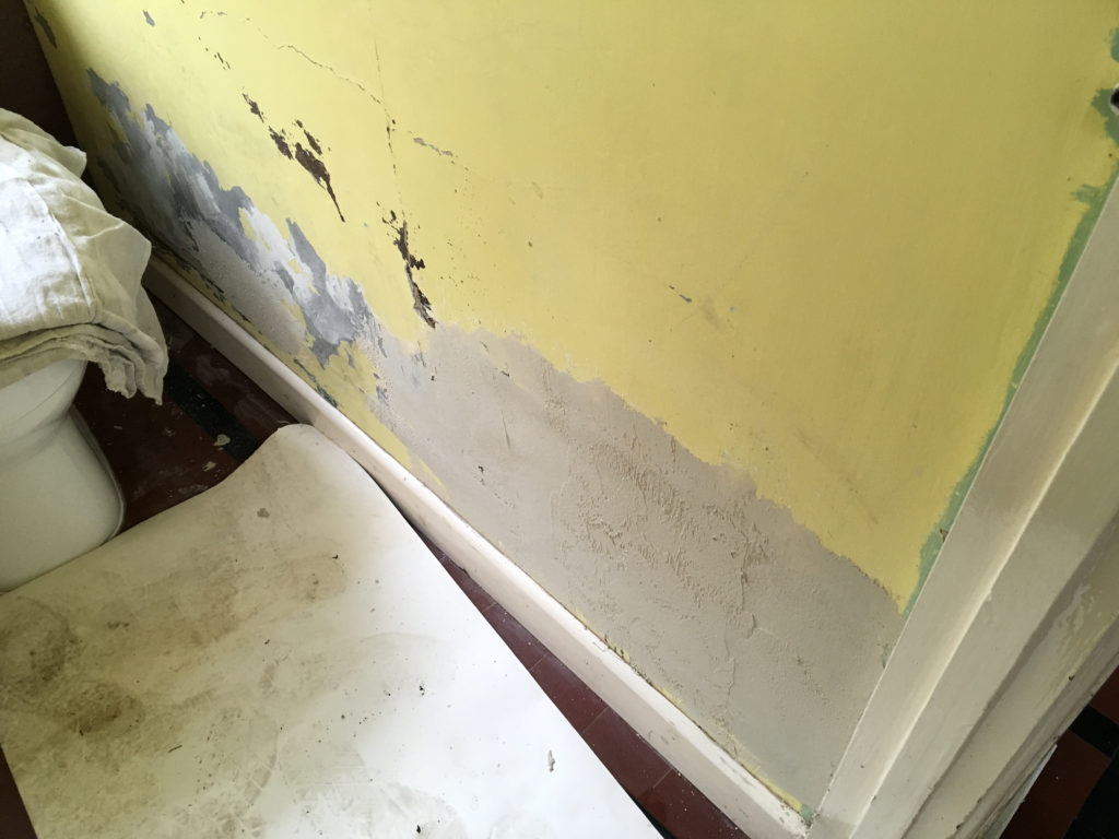 Detail of repaired plaster inside door of downstairs loo