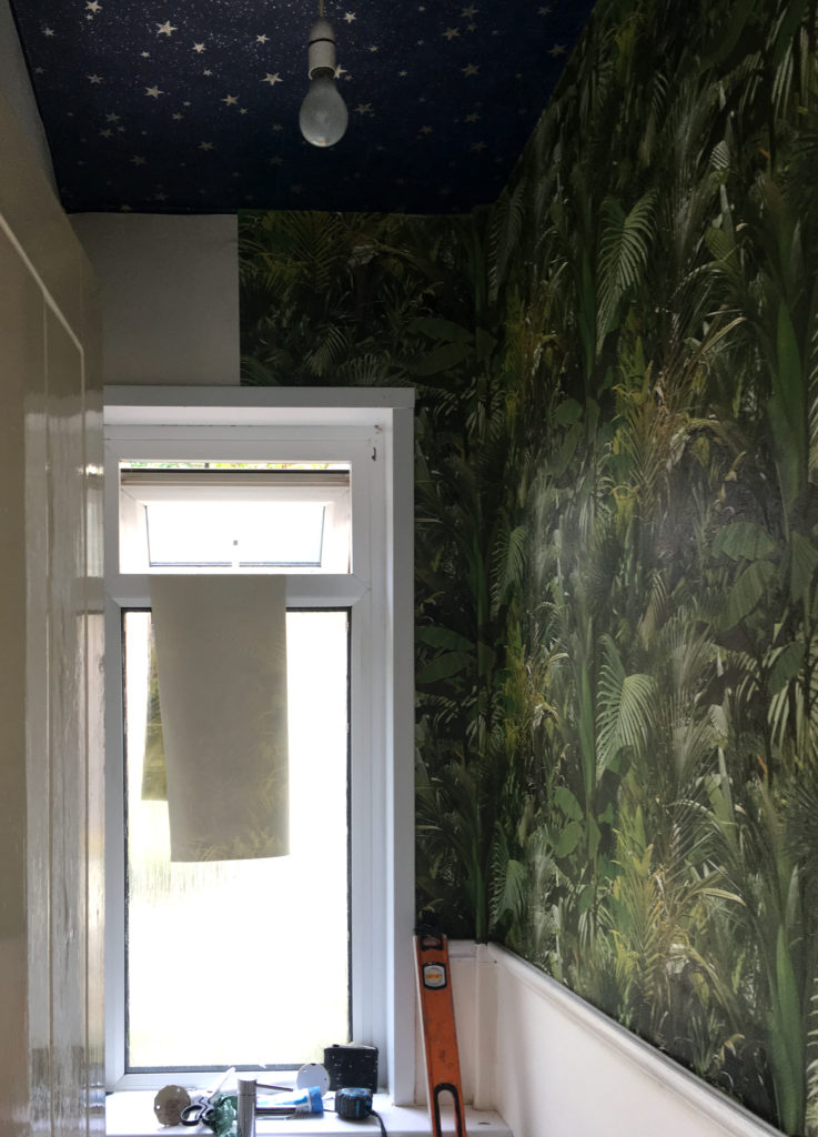 Beginning to paper the walls of our downstairs loo
