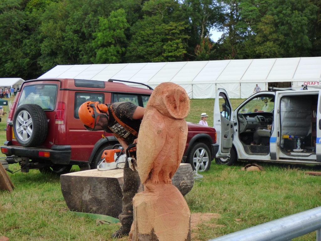 Totnes Show 2019. Chain saw carving - barn owl.