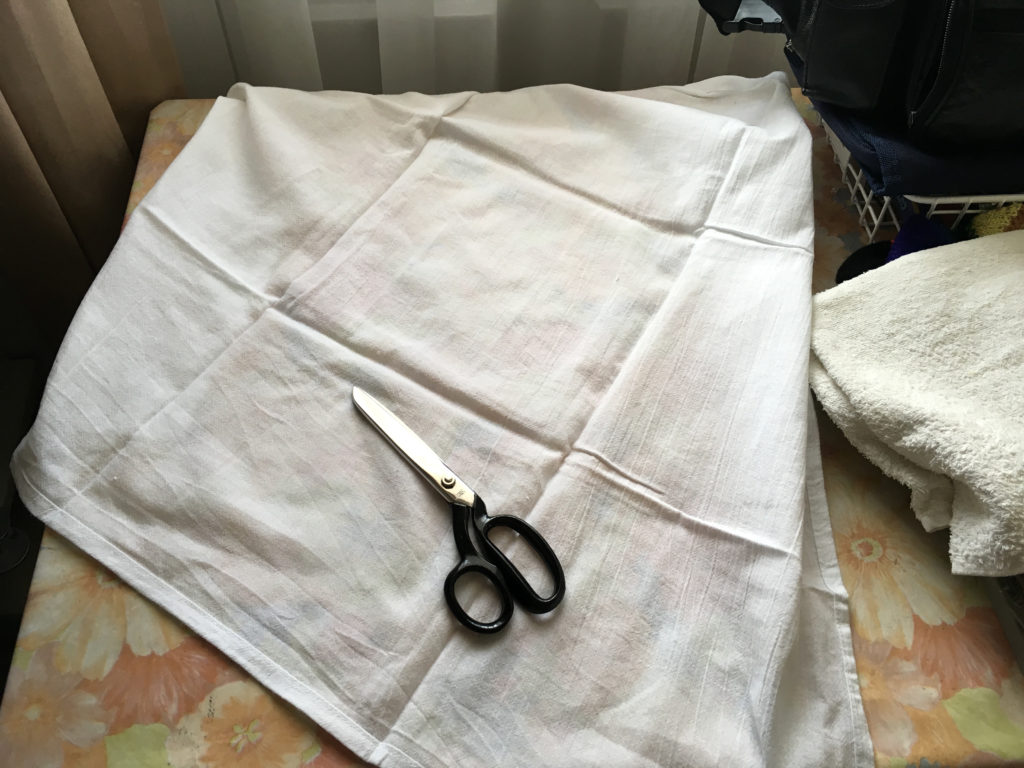 Cutting the towels into small pieces