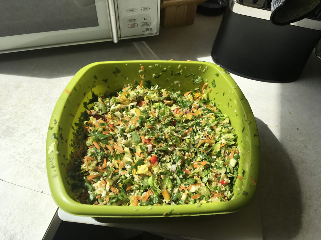 The leafy green salad all prepped