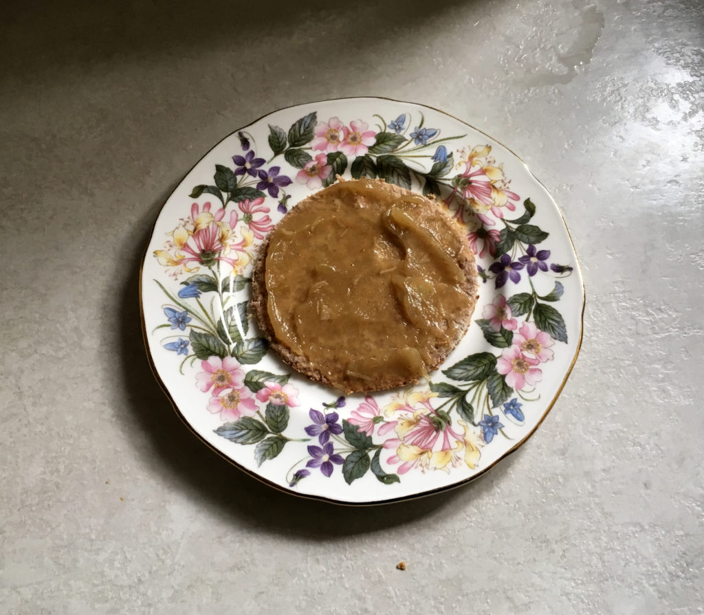 Apple butter on a sourdough cracker