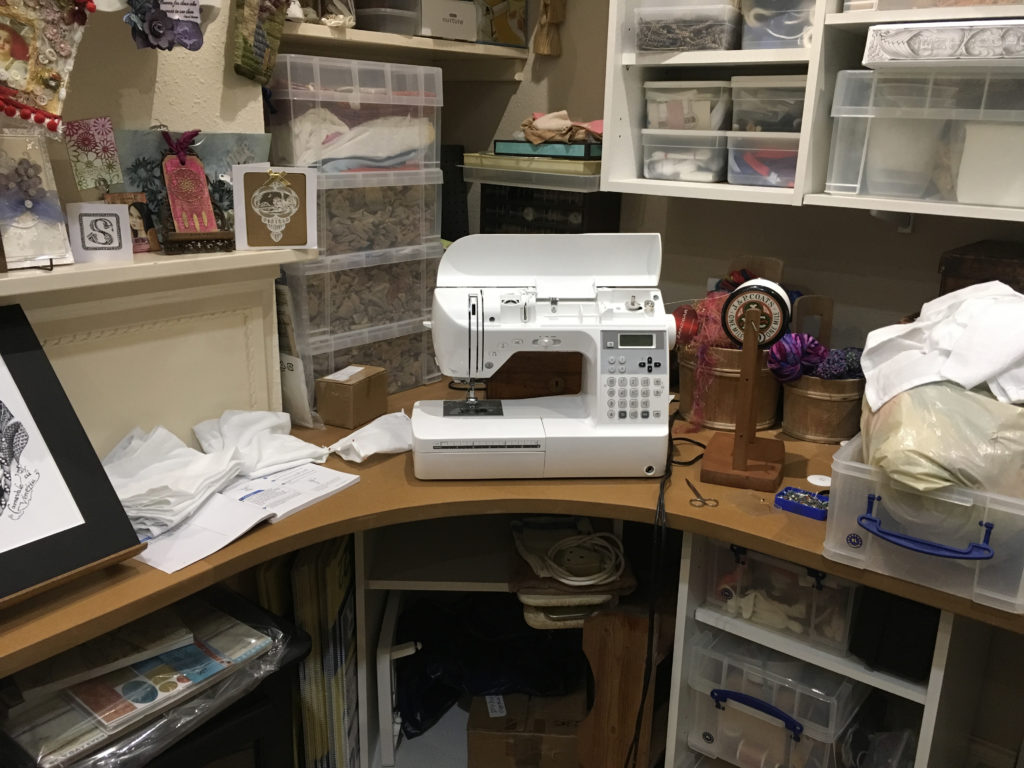 Sewing the flour sack towels