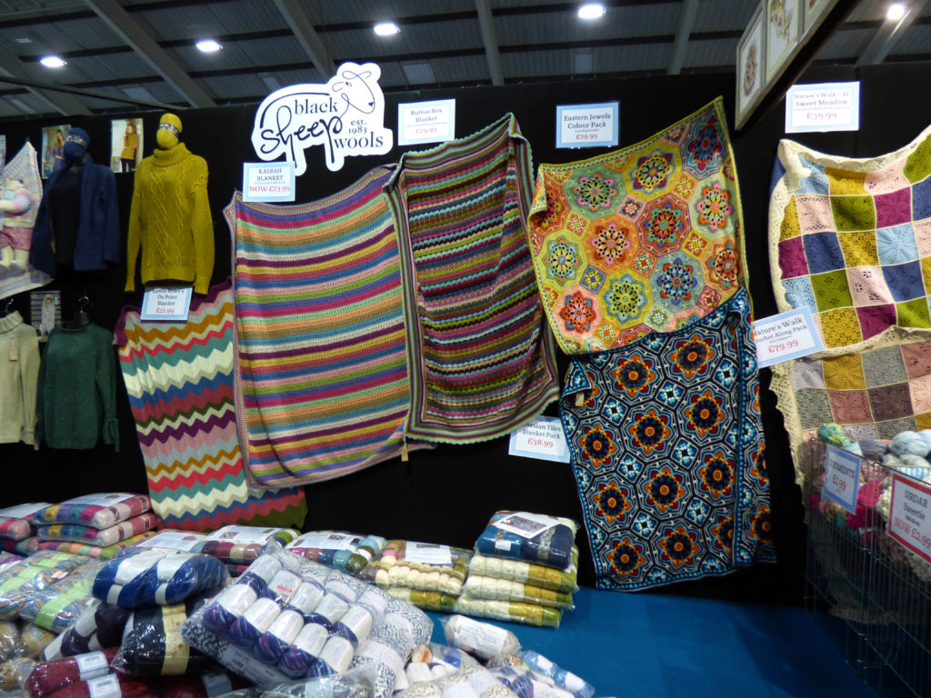 Black Sheep Wools stand: crochet blankets