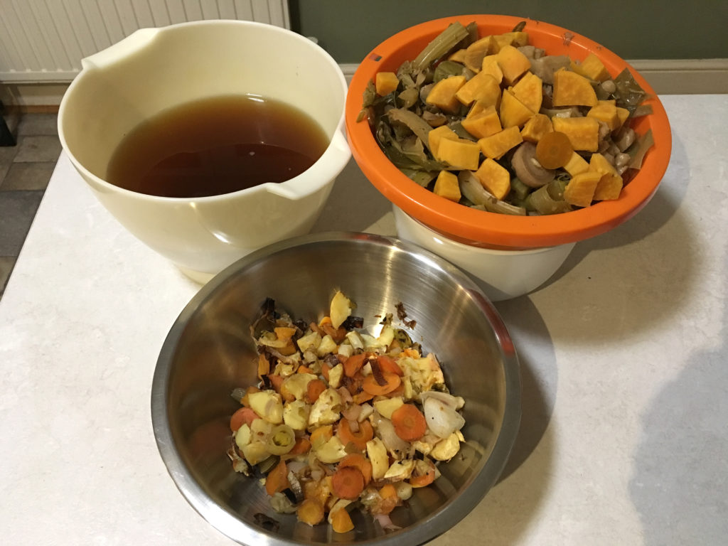 Veg stock, boiled veggies, roasted veggies