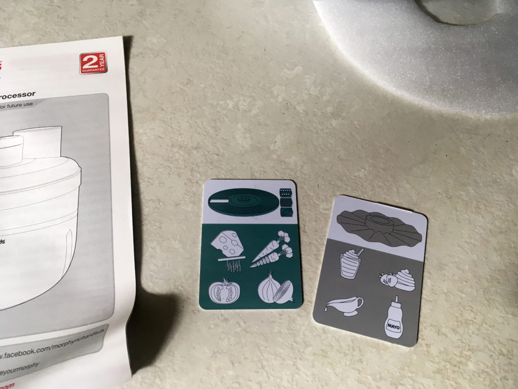 Unboxing new food processor - back of instruction cards