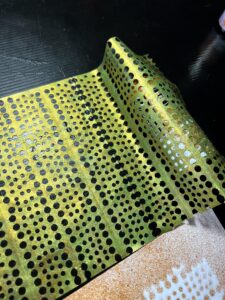 Read more about the article Gel Printing and Ink Spraying, using Pierced Paper and Unsatisfactory Prints, and a Red Letter Day