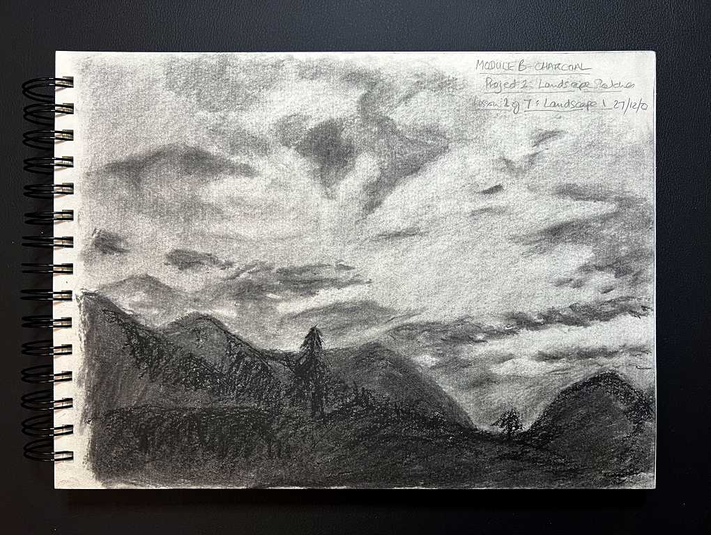 Read more about the article Online Art Course – Module B – Charcoal – Project 6 – Landscape Sketches