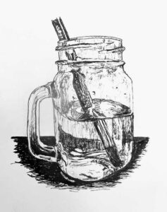 Read more about the article Online Art Course – Another Small Ink Pen Drawing – Glass Jar, and Tigers with Cataracts