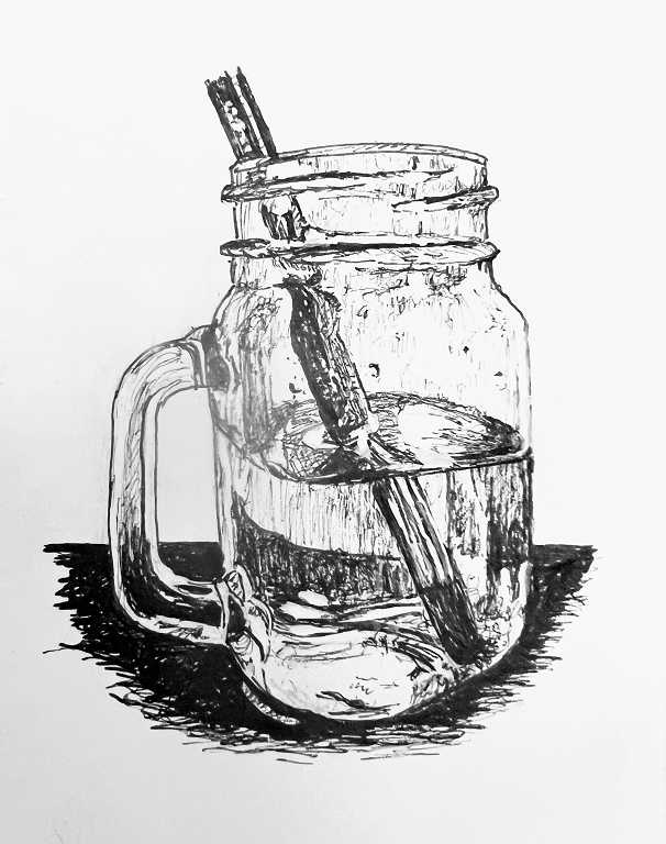 Read more about the article Online Art Course – Another Small Ink Pen Drawing – Glass Jar, and Tigers with Cataracts
