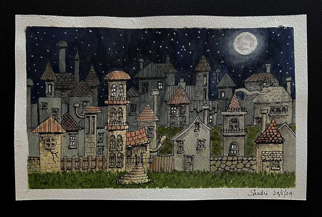 Read more about the article Shoshiville by Moonlight – Negative Watercolour Houses