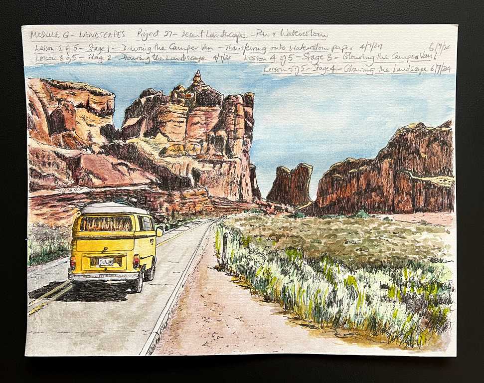 Read more about the article Online Art Course – Camper Van in a Desert Landscape