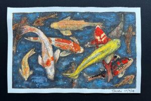 Read more about the article Negative Watercolour – Koi Carp, Our First Plum Crop, and a Health Update