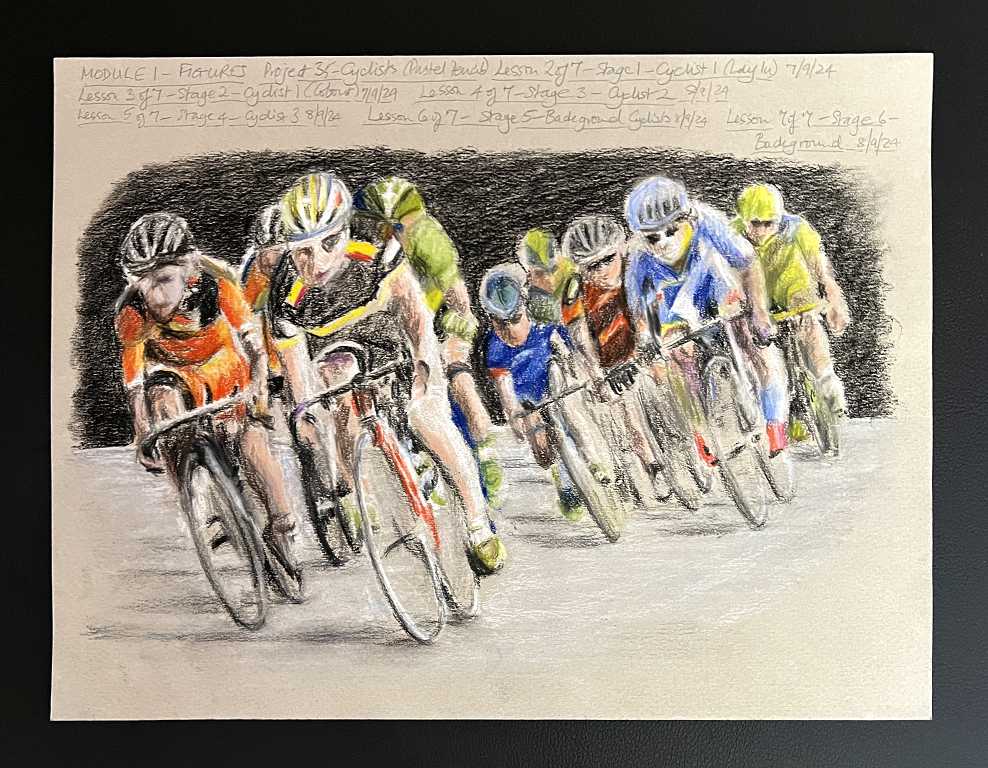 Read more about the article Online Art Course – A Group of Cyclists in Pastel Pencil